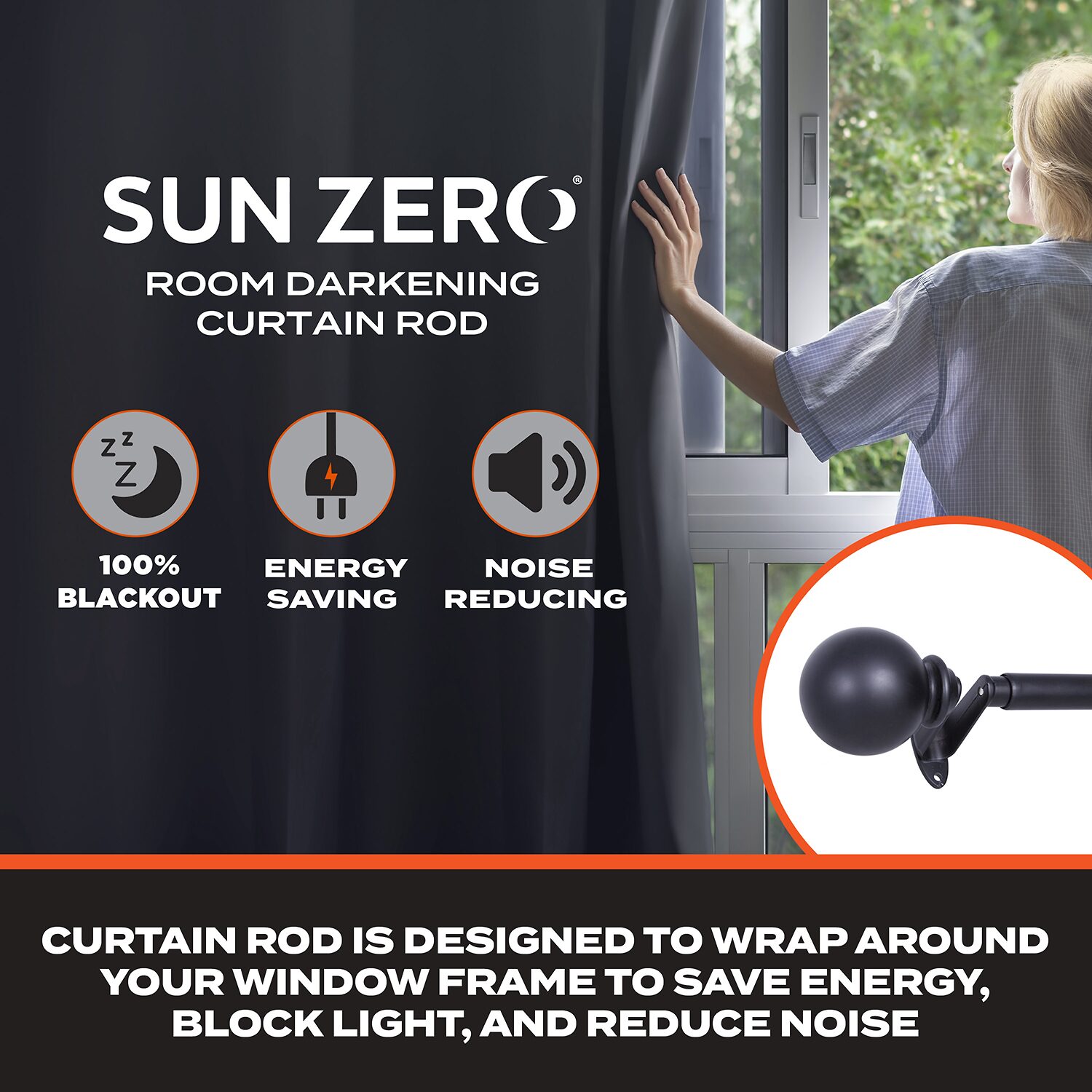 Sun Zero Room Darkening Philip 3/4 Curtain Rod