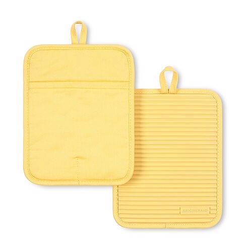 KitchenAid Ribbed Soft Silicone Pot Holder Set, 2 Piece - Butter Yellow