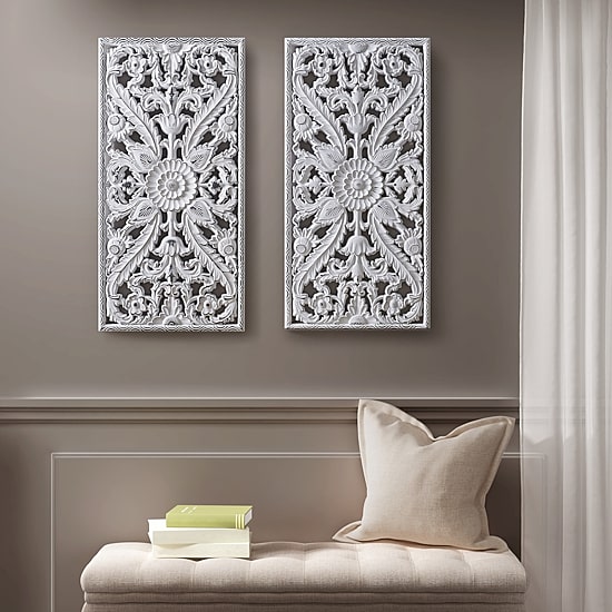 Madison Park Botanical Distressed Carved Wood 2-pc. Wall Art Set