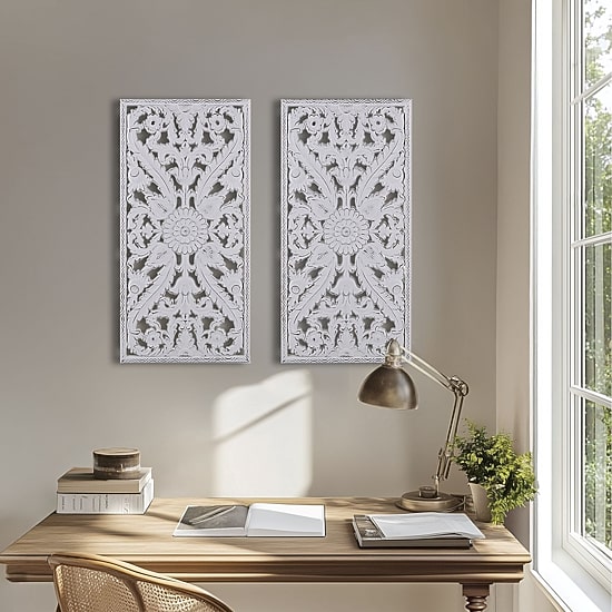 Madison Park Botanical Distressed Carved Wood 2-pc. Wall Art Set