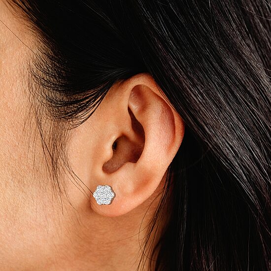 Diamond Blossom (G / Si1-Si2) 1 CT. T.W. Lab Grown White Diamond Sterling Silver 8.8mm Stud Earrings