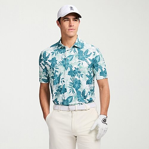 Izod Swingflex Elite Fashion Print Mens Classic Fit Short Sleeve Polo Shirt In Beige