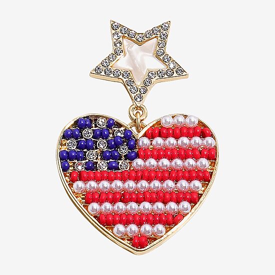 Mixit American Flag Womens Heart Star Drop Earrings