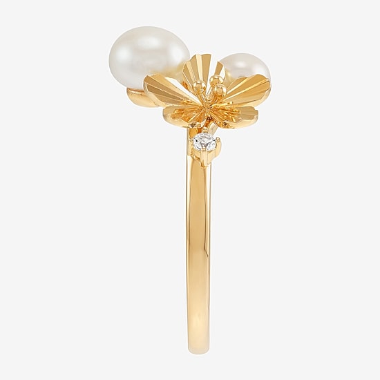 Womens 6-6.5MM White Cultured Freshwater Pearl 14K Gold Over Silver Flower Cocktail Ring