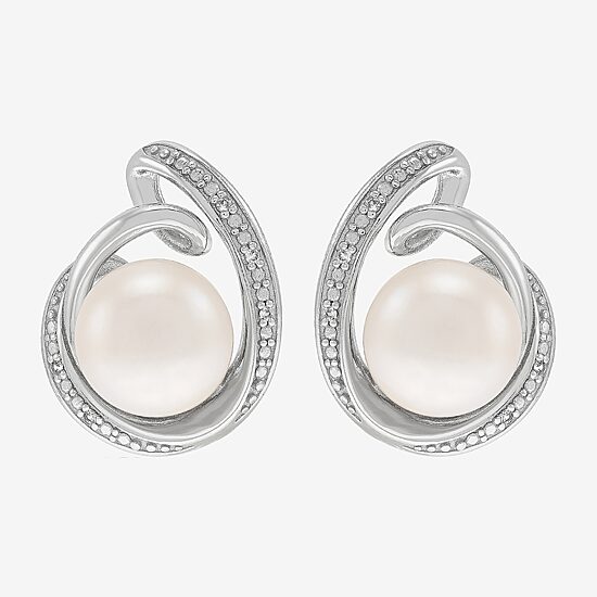 White Cultured Freshwater Pearl Sterling Silver 16mm Round Stud Earrings