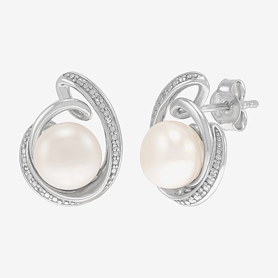White Cultured Freshwater Pearl Sterling Silver 16mm Round Stud Earrings