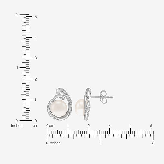 White Cultured Freshwater Pearl Sterling Silver 16mm Round Stud Earrings