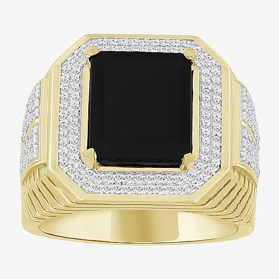 (Black / I3) Mens 1/2 CT. T.W. Natural Black Onyx 10K Gold Cocktail Ring