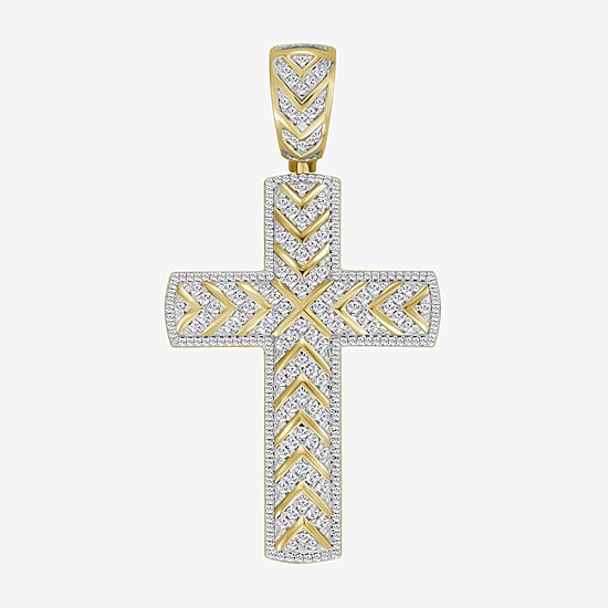 Cross (J / I3) Mens 1 1/2 CT. T.W. Natural White Diamond 10K Gold Cross Pendant