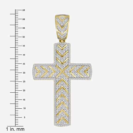 Cross (J / I3) Mens 1 1/2 CT. T.W. Natural White Diamond 10K Gold Cross Pendant
