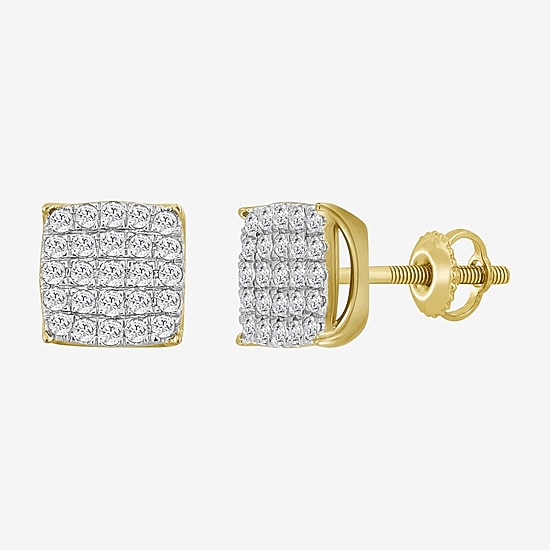 (J / I3) 1 CT. T.W. Natural White Diamond 10K Gold 10mm Stud Earrings