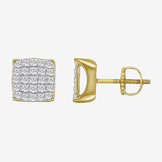 (J / I3) 1 CT. T.W. Natural White Diamond 10K Gold 10mm Stud Earrings