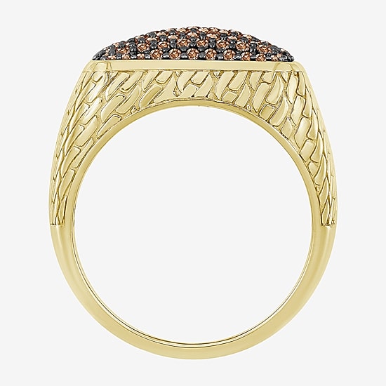 (Brown / I3) Mens 1 CT. T.W. Natural Champagne Diamond 10K Gold Cushion Cocktail Ring