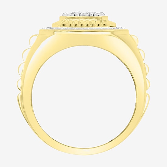 (J / I3) Mens 1/2 CT. T.W. Natural White Diamond 10K Gold Cushion Cocktail Ring