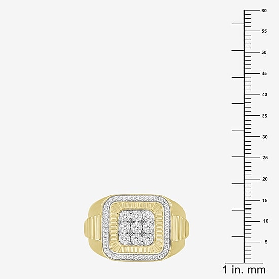 (J / I3) Mens 1/2 CT. T.W. Natural White Diamond 10K Gold Cushion Cocktail Ring