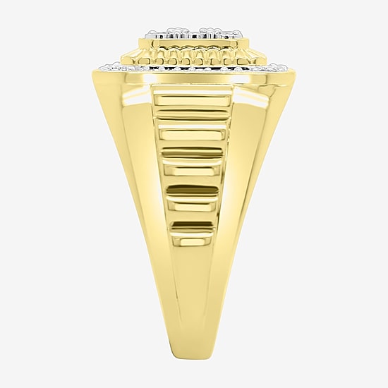 (J / I3) Mens 1/2 CT. T.W. Natural White Diamond 10K Gold Cushion Cocktail Ring