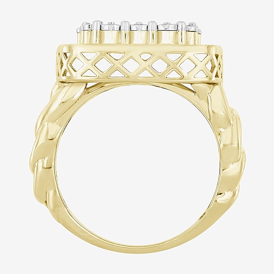 (J / I3) Mens 1 CT. T.W. Natural White Diamond 10K Gold Cushion Cocktail Ring