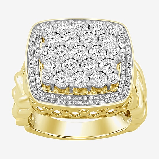 (J / I3) Mens 1 CT. T.W. Natural White Diamond 10K Gold Cushion Cocktail Ring