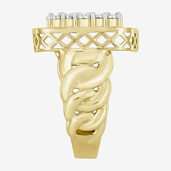 (J / I3) Mens 1 CT. T.W. Natural White Diamond 10K Gold Cushion Cocktail Ring