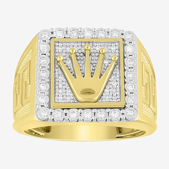 (J / I3) Mens 1/4 CT. T.W. Natural White Diamond 10K Gold Cocktail Ring