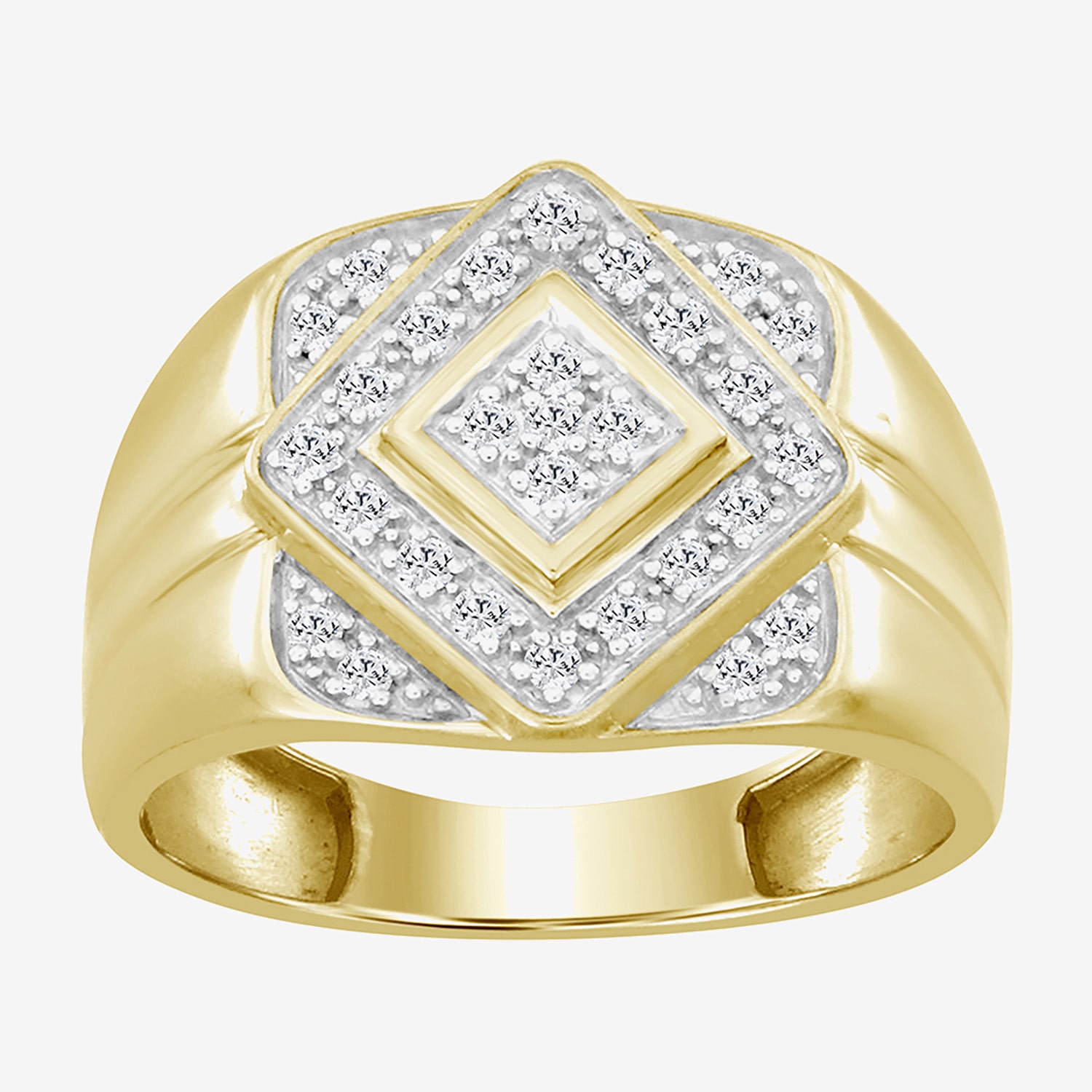 (J / I3) Mens 1/4 CT. T.W. Natural White Diamond 10K Gold Cushion Cocktail Ring