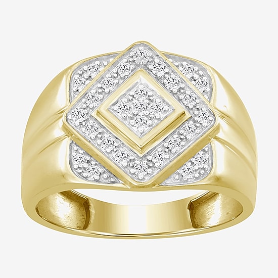 (J / I3) Mens 1/4 CT. T.W. Natural White Diamond 10K Gold Cushion Cocktail Ring