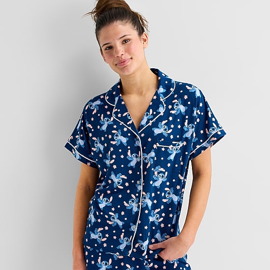 Disney Mjc Womens Lilo & Stitch Short Sleeve 2-pc. Pajama Set