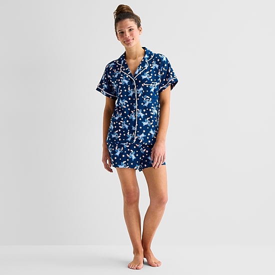 Disney Mjc Womens Lilo & Stitch Short Sleeve 2-pc. Pajama Set