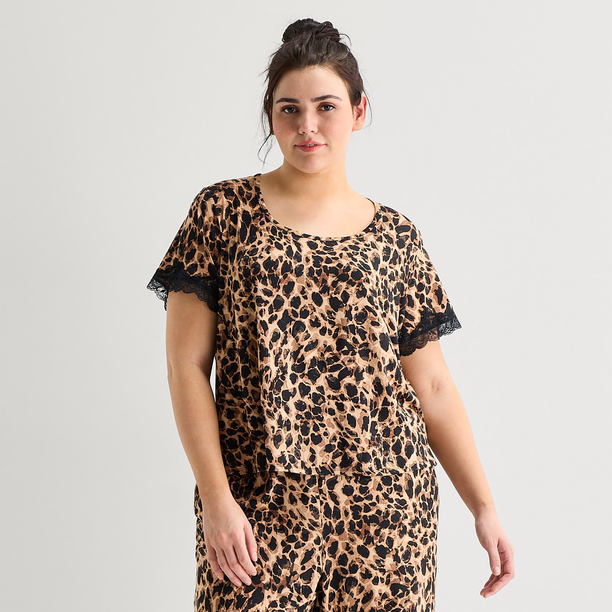 Ambrielle Womens Round Neck Short Sleeve Plus Pajama Top