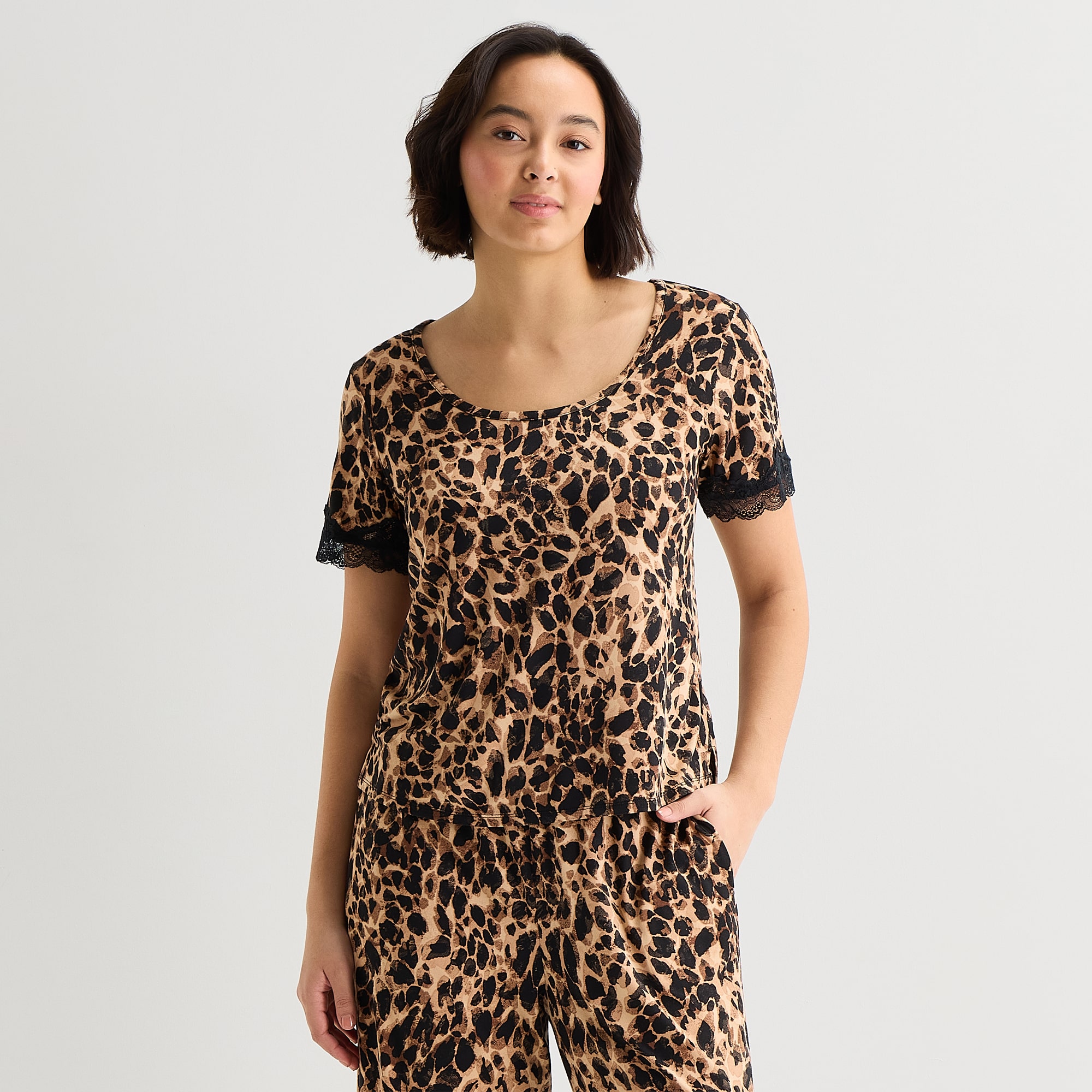 Ambrielle Womens Scoop Neck Short Sleeve Pajama Top