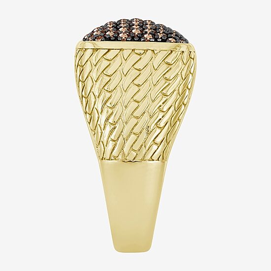 (Brown / I3) Mens 1 CT. T.W. Natural Champagne Diamond 10K Gold Cushion Cocktail Ring