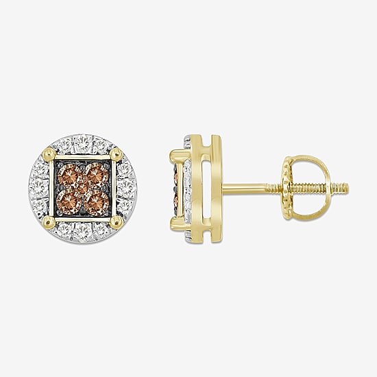 (Brown / I3) 3/4 CT. T.W. Natural Champagne Diamond 10K Gold 10mm Round Stud Earrings