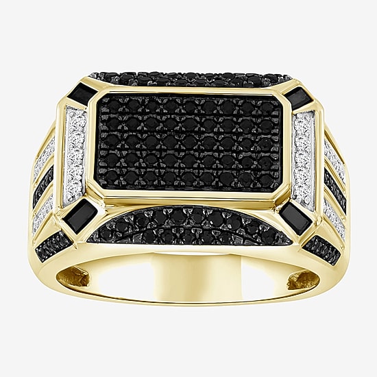 (Black / I3) Mens 1 CT. T.W. Natural Black Diamond 10K Gold Cocktail Ring