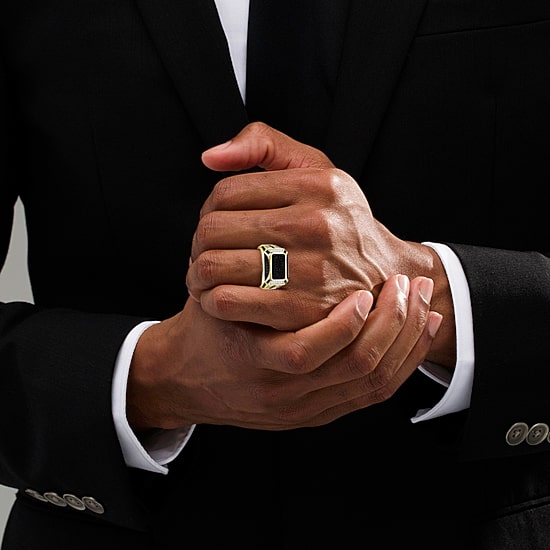 (Black / I3) Mens 1 CT. T.W. Natural Black Diamond 10K Gold Cocktail Ring