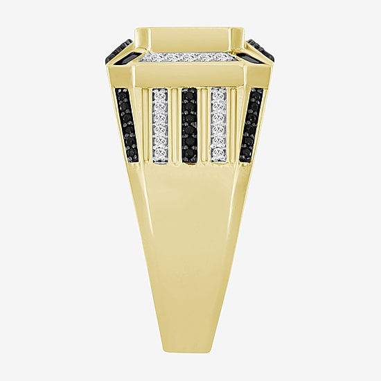 (Black / I3) Mens 1 CT. T.W. Natural Black Diamond 10K Gold Cocktail Ring