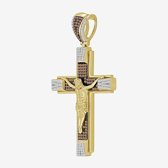 Crucifix (Brown / I3) Mens 1/2 CT. T.W. Natural Champagne Diamond 10K Gold Cross Pendant