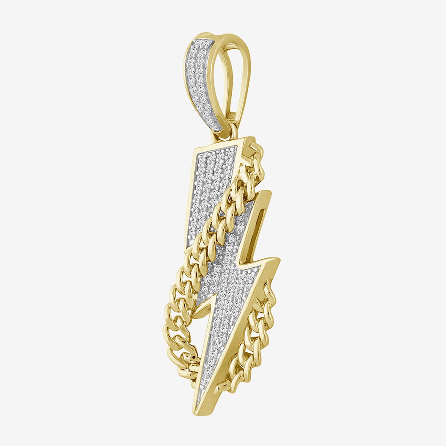 (J / I3) Mens 1/6 CT. T.W. Natural White Diamond 10K Gold LIghtning Bolt Pendant