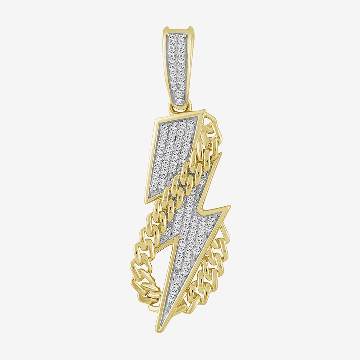 (J / I3) Mens 1/6 CT. T.W. Natural White Diamond 10K Gold LIghtning Bolt Pendant