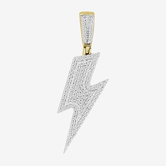 (J / I3) Mens 1/4 CT. T.W. Natural White Diamond 10K Gold LIghtning Bolt Pendant