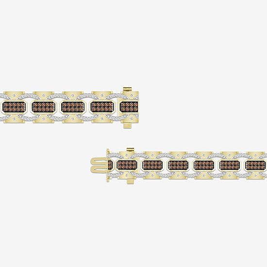(Brown / I3) Mens 10K Gold Semisolid Link Bracelet
