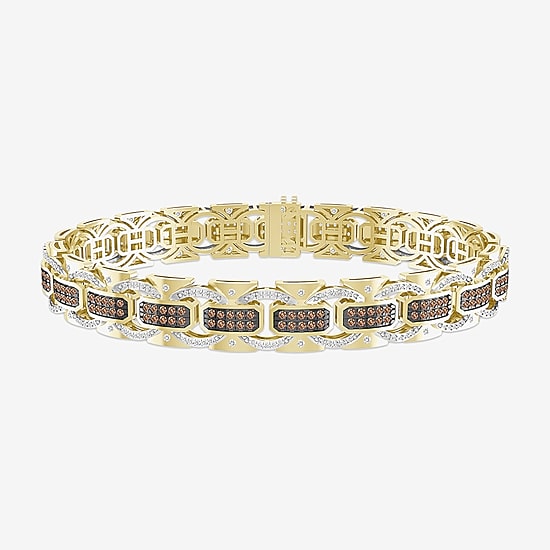 (Brown / I3) Mens 10K Gold Semisolid Link Bracelet