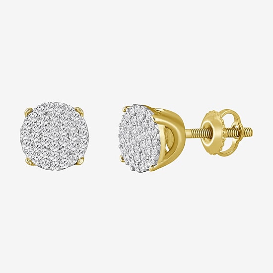 (J / I3) 1/5 CT. Natural White Diamond 10K Gold 6.4mm Oval Stud Earrings