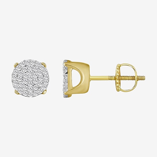 (J / I3) 1/5 CT. Natural White Diamond 10K Gold 6.4mm Oval Stud Earrings