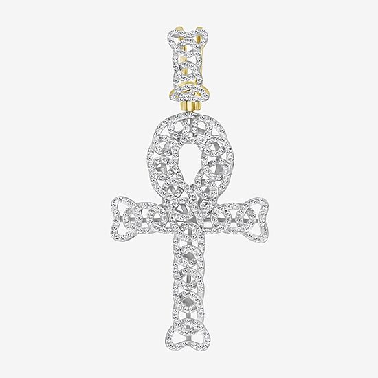 Ankh (J / I3) Mens 1/2 CT. T.W. Natural White Diamond 10K Gold Cross Pendant