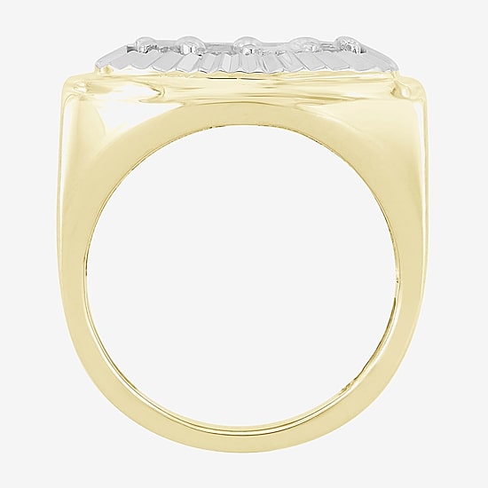 (J / I3) Mens 1/4 CT. T.W. Natural White Diamond 10K Gold Cushion Halo Cocktail Ring