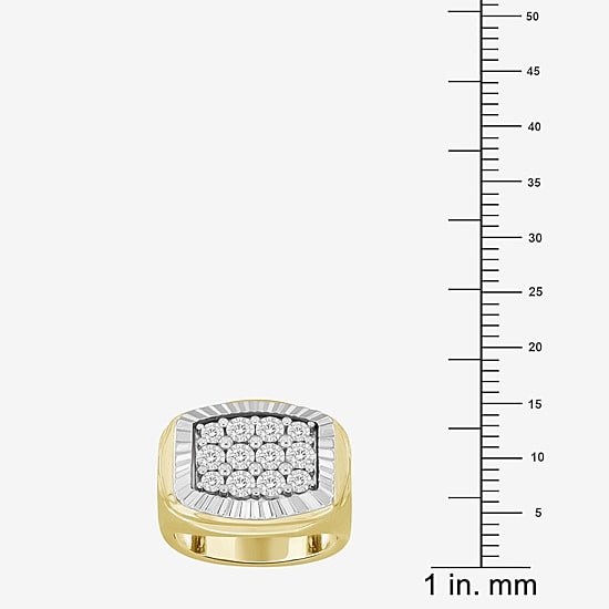 (J / I3) Mens 1/4 CT. T.W. Natural White Diamond 10K Gold Cushion Halo Cocktail Ring