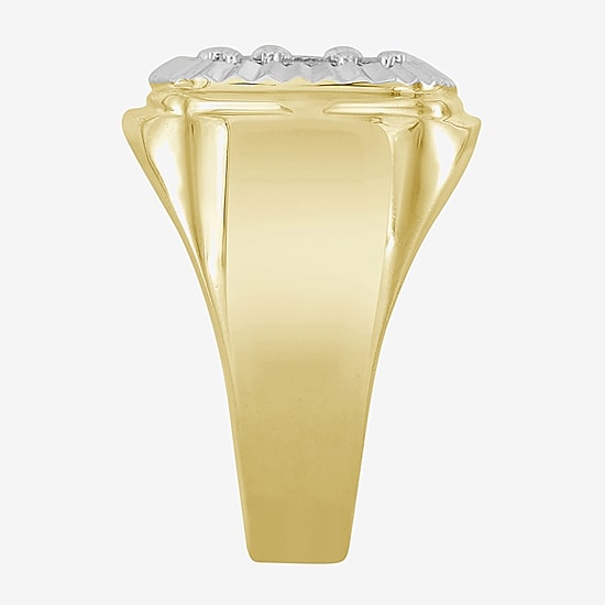 (J / I3) Mens 1/4 CT. T.W. Natural White Diamond 10K Gold Cushion Halo Cocktail Ring