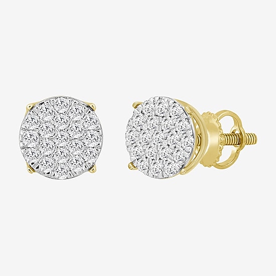 (J / I3) 1 CT. T.W. Natural White Diamond 10K Gold 9.9mm Oval Stud Earrings