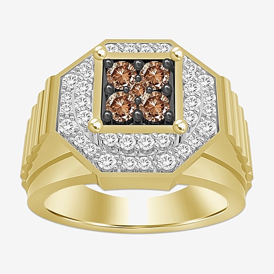 (Brown / I3) Mens 3/4 CT. T.W. Natural Champagne Diamond 10K Gold Cocktail Ring