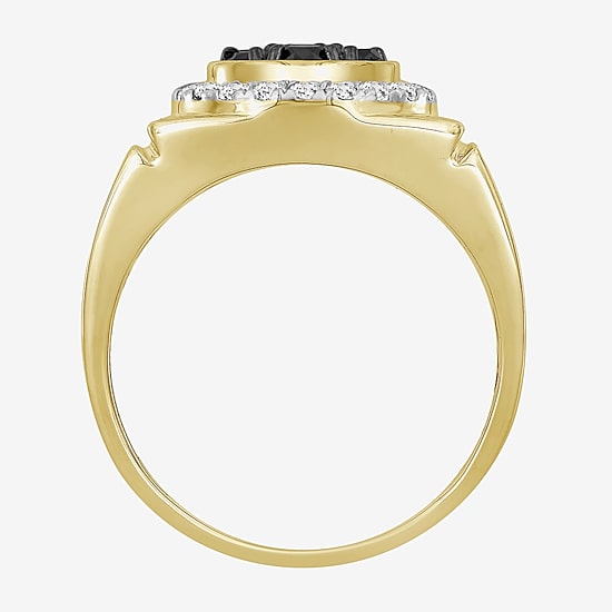 (Black / I3) Mens 1 1/5 CT. T.W. Natural Black Diamond 10K Gold Cocktail Ring